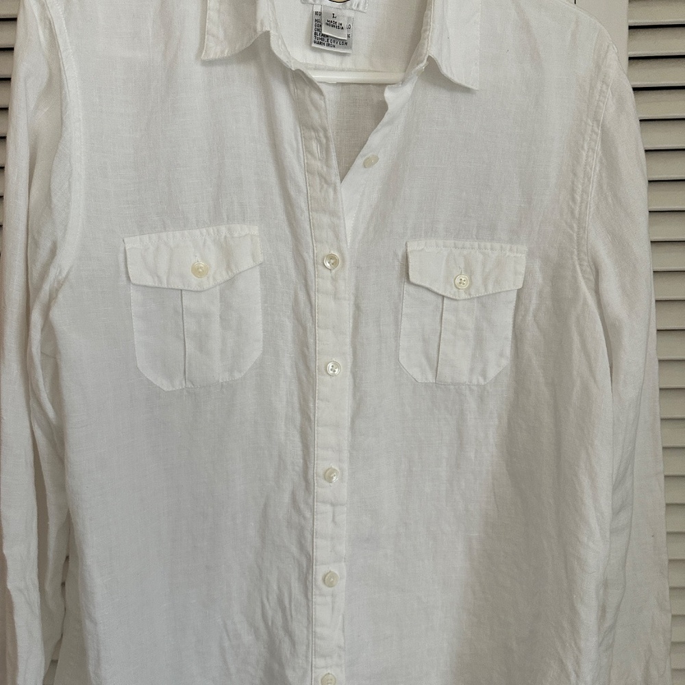 Talbots 100% Irish Linen White Long Sleeve Button Up Blouse Large - Picture 11 of 13